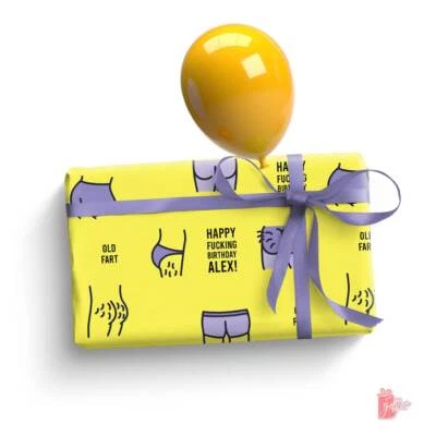 Name Personalized Gift Wrapping Paper Roll with Funny Butts Birthday Gift Wrap - Image 1 of 4