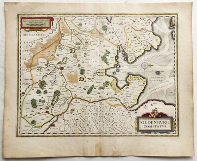 1640 MAP of GERMANY OLDENBURG CO. by WILLEM BLAEU antique AUTHENTIC hand colored - Image 1 of 4