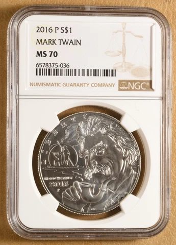 2016 P Mark Twain Commemorative Silver Dollar NGC MS70 Cover