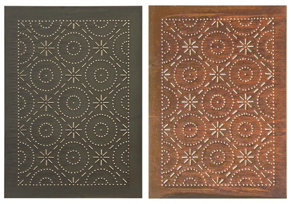 "HANDMADE" 4 PUNCHED TIN PANELS Handcrafted Vertical Old Mill Design in 2 Country Finishes