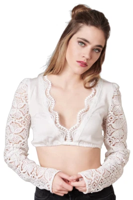 Dirndlbluse, Krüger Collection, Gr. 42, Celeste Langarm Spitz V-Ausschnitt, ecru - Bild 1 von 4