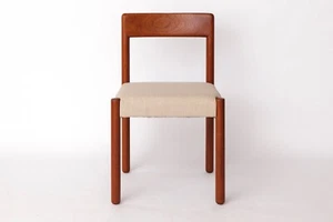 1 of 4 Mid-Century Oak Dining Chair – 1960s Vintage, Light Grey Upholstery - Bild 1 von 9