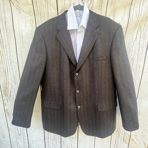 Giacca Cappotto Sportivo IBIZA Uomo 95% Lana 5% Cashmere 46L Marrone Navy A Righe Larghe - Foto 1 di 15
