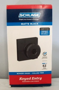 Schlage Keyed Entry Bowery Knob - Matte Black - Door Knob - F51A G BWE 622 - Picture 1 of 3
