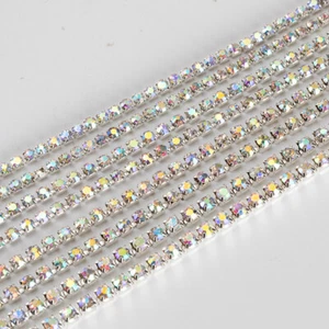 1Yard 2mm-4mm Sew On Rhinestones Flatback Dense Claw Chain Glitter Crystal Gems - Picture 1 of 16