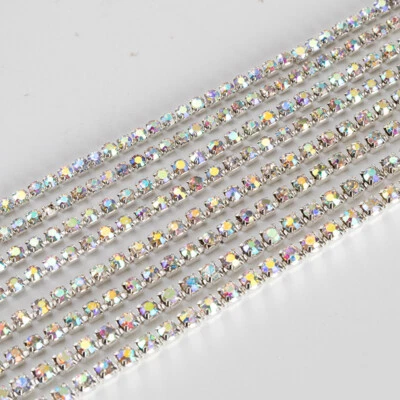 1Yard 2mm-4mm Sew On Rhinestones Flatback Dense Claw Chain Glitter Crystal Gems - Image 1 of 4