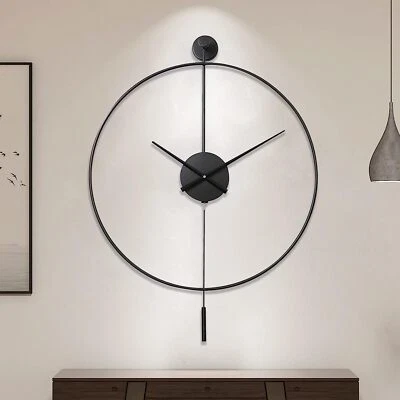 Large Decorative Metal Wall Clock with Pendulum Modern Non-Ticking Silent Black - Image 1 of 4