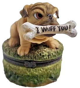 A Treasure Box Bulldog Bobble head I WUFF YOU With Bone Trinket Box (SB) - Picture 1 of 13