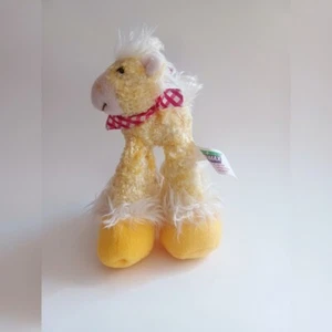 UNIMAX 2002 Yellow Plush Horse Long Legs Weighted Feet Red Check Bandana Scarf - Picture 1 of 3
