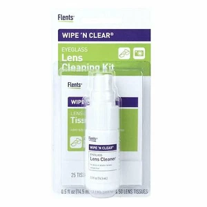 Flents Wipe 'n Clear Eyeglass Lens Cleaning Kit Non-Aerosol Spray & Tissues - Picture 1 of 4