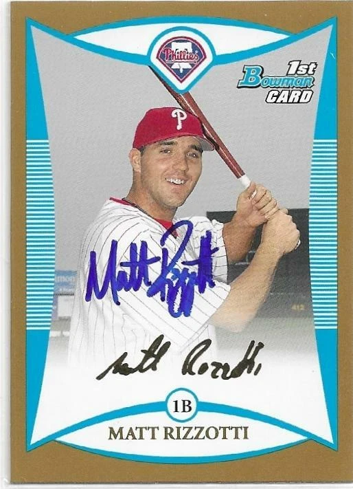 MATT RIZZOTTI Autographed Signed 2008 Bowman GOLD card Philadelphia Phillies COA - Image 1 of 1
