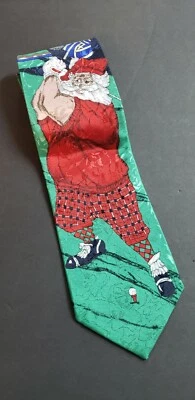 Novedad Papá Noel Golf Para Hombres Corbata Clásica 100% Seda Renacimiento Reno Carrito Foto 1 de 4