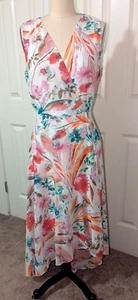 Calvin Klein Watercolor Floral Midi Dress colorful Hi Low Hem Ruffles Easter 12 - Picture 1 of 8