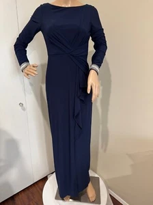 Maxi Vestido Vince Camuto Borde Estrás Torcido Corpiño Abertura Frontal Talla 2P Azul Marino - Imagen 1 de 15