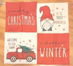 Lot Of 4 Christmas Pillow Case Covers Gnome 18x18" NEW - Picture 1 of 1