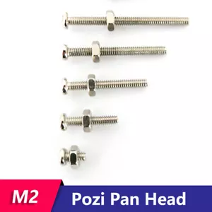 10Pcs M2 2mm Pozi Pan Head Machine Screws Bolt With Nut Length 4mm-30mm Iron - Picture 1 of 5