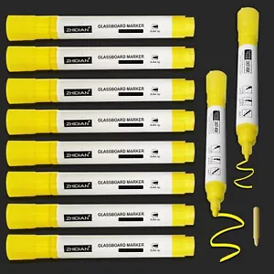 10 Set Yellow Dry Erase Markers for Black Glass Board 2-in-1 Reversible Dual Tip - Picture 1 of 7