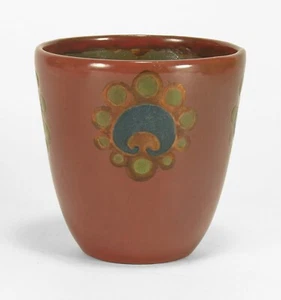 Marblehead Pottery red blue copper lustre decorated coupe vase Arts & Crafts  - Picture 1 of 7