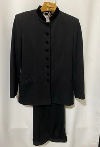 Vintage Oleg Cassini Wool Blend Suit Set S 10P Black Button Up Blazer And Pants - Picture 1 of 16