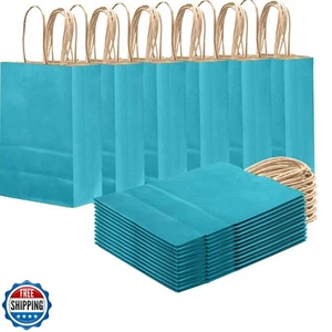 qiqee Sea Blue Gift Bag with Handles Bulk 24Pcs Paper Bags -8.3"x6"x3. 15" Pa - Picture 1 of 5