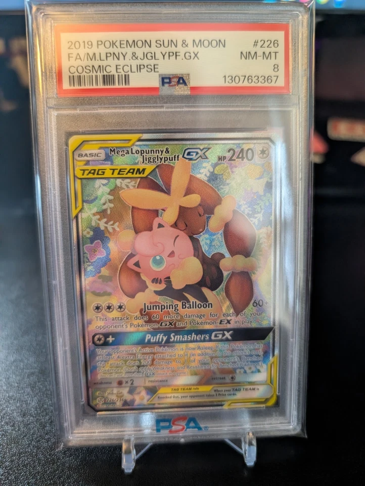 Mega Lopunny & Jigglypuff GX Alternate Full Art 226/236 Sm-Cosmic Eclipse PSA 8 - Image 1 of 2