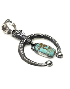 Navajo Kingman Turquoise Sterling Silver Handmade Naja Pendant By Kevin Billah - Picture 1 of 11