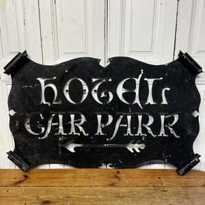 Vintage Blechschild Hotel Parkplatz Carpark Gothic Scroll - Bild 1 von 11