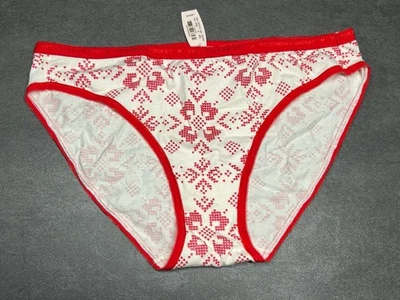 Vtg Victoria's Secret Christmas Bikini Panty Signature Logo Poinsettia Glitter L - Image 1 of 4