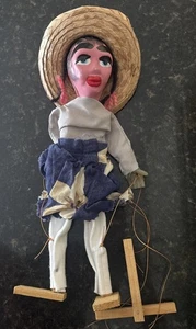 Vintage Mexikanische Marionette Schnurpuppe mit Sombrero Strohhut Puppe - Bild 1 von 11