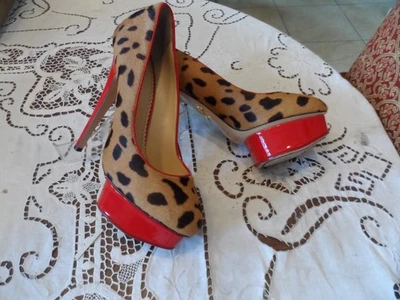 Charlotte Olympia Ponyhair Leopard Print "Polly" Platform Heel Pumps Size 38.5M - Image 1 of 4