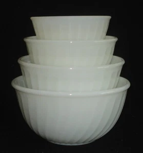 FIRE-KING - 4 (6", 7", 8", 9") Anchorwhite SWIRL White Mixing, Nesting Bowl Set - Picture 1 of 13
