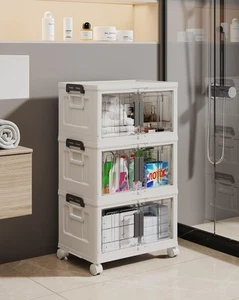 23QT Stackable Storage Bins with Lids - Folding Storage Box with Doors and Wh... - Picture 1 of 6
