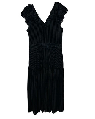Draper James Womens Erica Midi Dress S Black Velvet Burnout Stripes Zip NWOT - Image 1 of 4