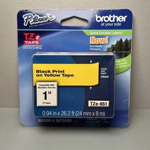 BROTHER P-TOUCH BLACK PRINT ON YELLOW 1” Inch Tape TZe-651 - Picture 1 of 7