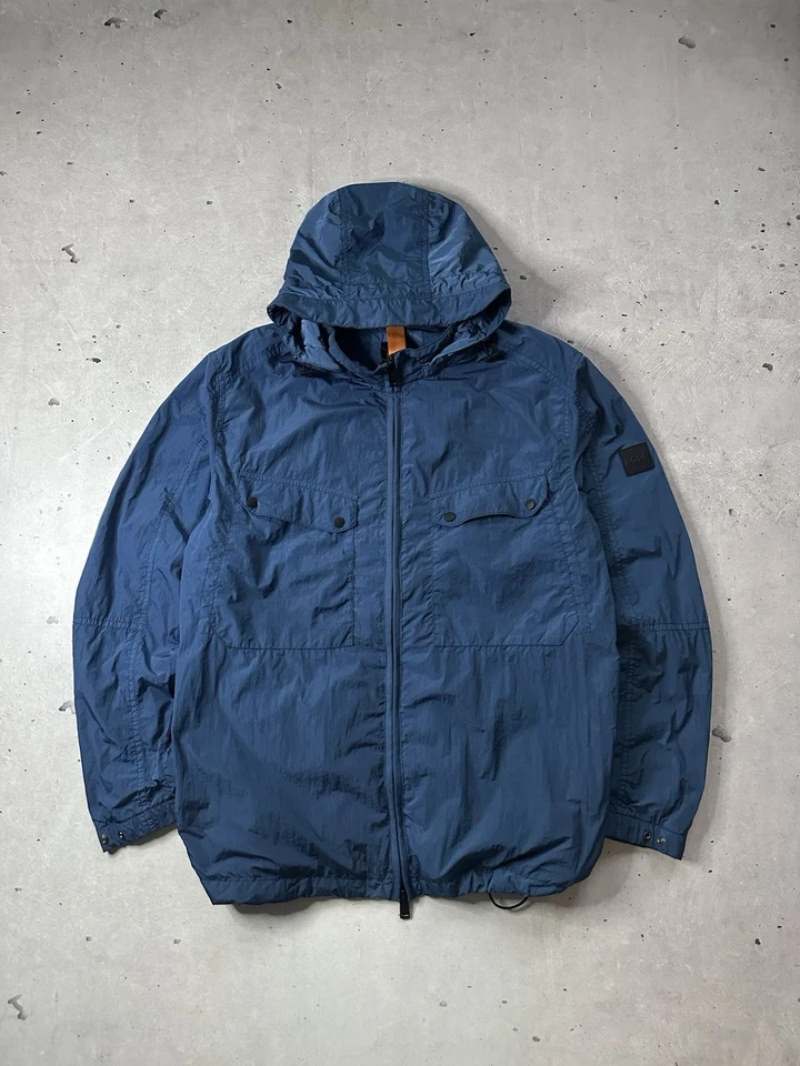 Hugo Boss Blue Garment-Dyed Hooded Jacket Size 58 Windbreaker Nylon Rare Luxury - Image 1 of 4