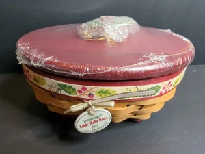 Longaberger 2011 Cesta de bayas de acebo de Navidad roja tapa nueva, forro, perilla protectora - Imagen 1 de 13