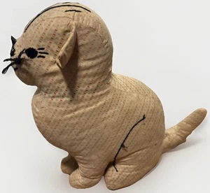 Vintage 1930er Ära Volkskunst Handarbeit dichtes Stofftier Katze Hund Puppe Spielzeug besticktes Gesicht - Bild 1 von 12
