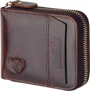 Men's Genuine Leather Short Zip-around Bifold Wallet Accessories Men Wallets New - Picture 1 of 12
