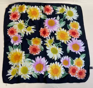Vintage Seide Halstuch Halstuch Bandana schwarz Oversize Blumen eckige Form - Bild 1 von 5