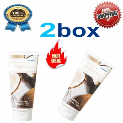 2 x KORRES COCONUT WATER MOISTURISING BODY SMOOTHING MILK LOTION  2X 200ml - Image 1 of 2