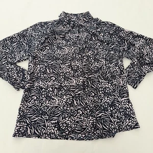 Topshop Button Up Blouse Womens Size 8 Black / Pink Geometric Print Long Sleeve - Picture 1 of 6