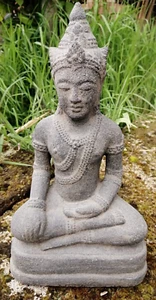 Buddha Skulptur Figur Statue Yoga sitzend Khmer Stein Lavaguss Deko Garten 30cm - Bild 1 von 4