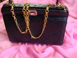 LORENZI Handbag, Shoulder bag, Genuine Ostrich, black, Made in Italy. - Picture 1 of 17