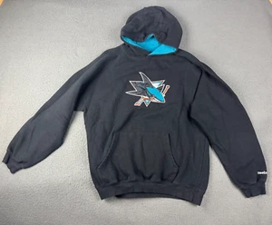 NHL San Jose Sharks Sweatshirt Youth Large 14-16 Hoodie Hooded Reebox Black Logo - Picture 1 of 10