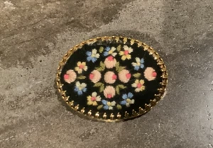 Vintage Mid Century Petit Point Multicolor Blumen West Germany Brosche Anstecknadel - Bild 1 von 5