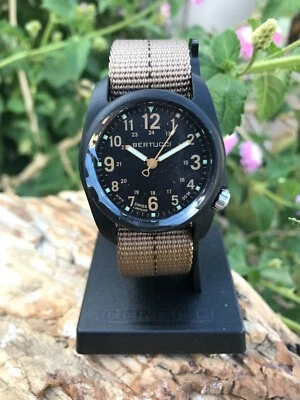 Bertucci DX3 Plus Field Watch Black Case W/ Khaki Nylon Band Black Dash 11041 - Image 1 of 3