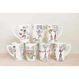 7er Set handgeworfen & bemalt Mid Century OOAK Volkskunst Becher Set von Sue Starnes - Bild 1 von 8