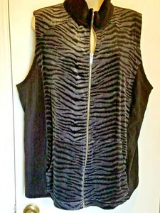Jones New York Sport Woman Animal Print Vest 3X Pockets Front Zip Gray Black - Picture 1 of 10