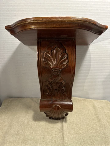 VTG Solid Wood Hand Carved Corbel Scone Wall Bracket Shelf 10.5”T X 9”W X 6.5”D Cover