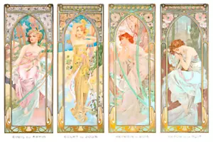 The Times of Day Alphonse Mucha Allegories Day Night Painting Print 36 x 54 XL - Picture 1 of 1